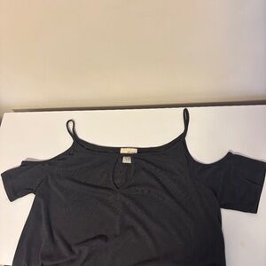 Wet Seal Y2K Keyhole Off Shoulder Short Sleeve Ribbed Crop Top Dark Grey Size L